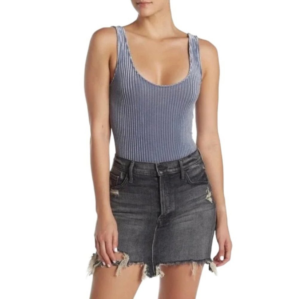 Elodie Double Scoop‎ Velour Textured Bodysuit Women’s Size Medium Slate Blue